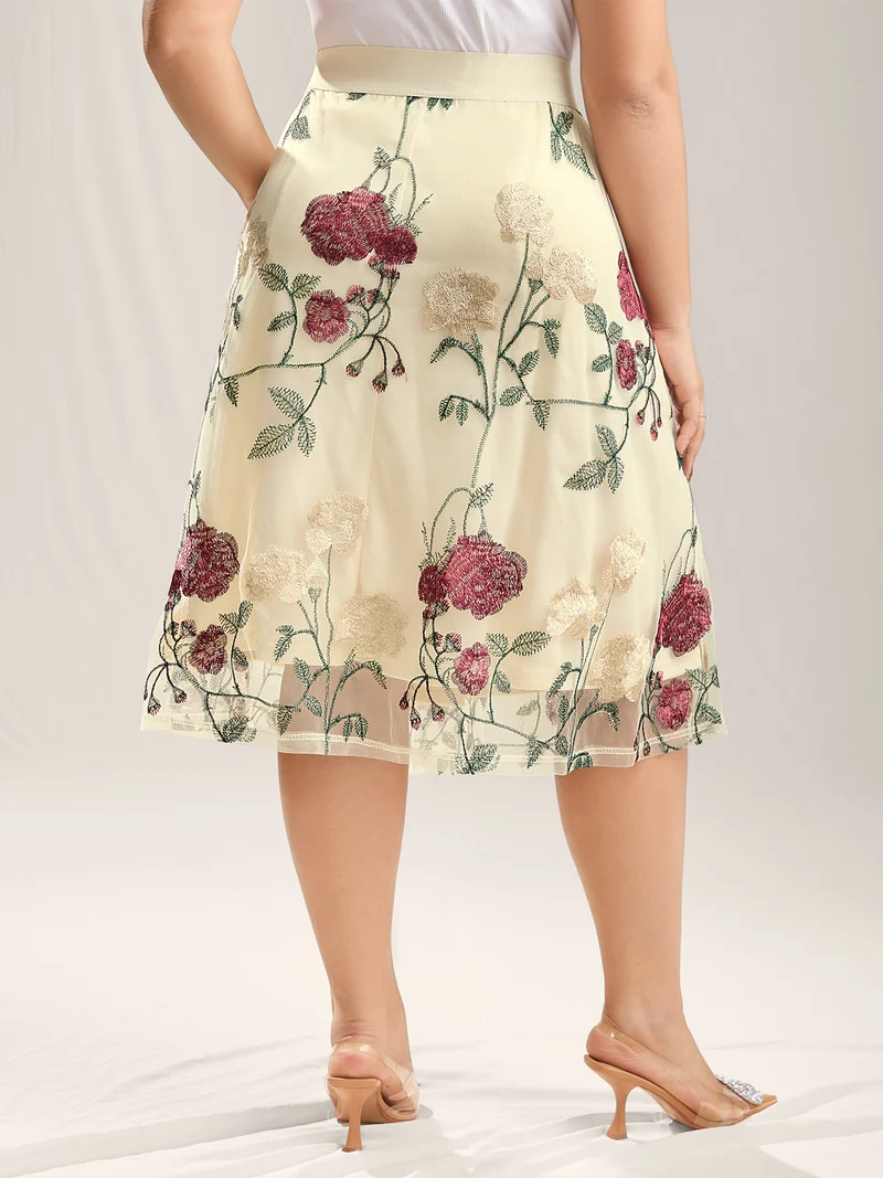 Roses Forever Pleated Lined Midi Skirt