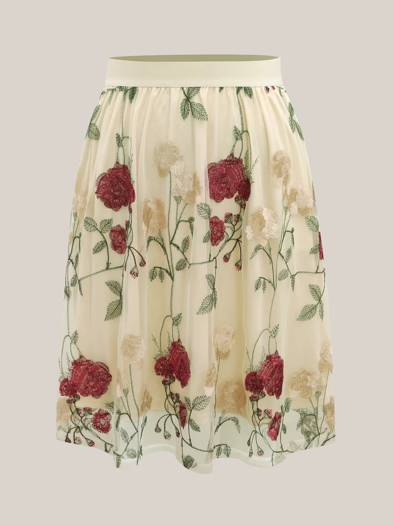Roses Forever Pleated Lined Midi Skirt