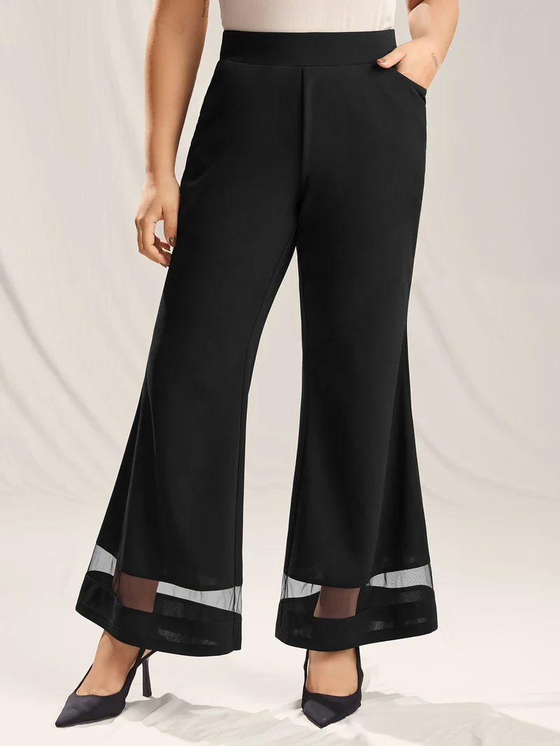 Mesh Spliced Bell-Bottom Pants