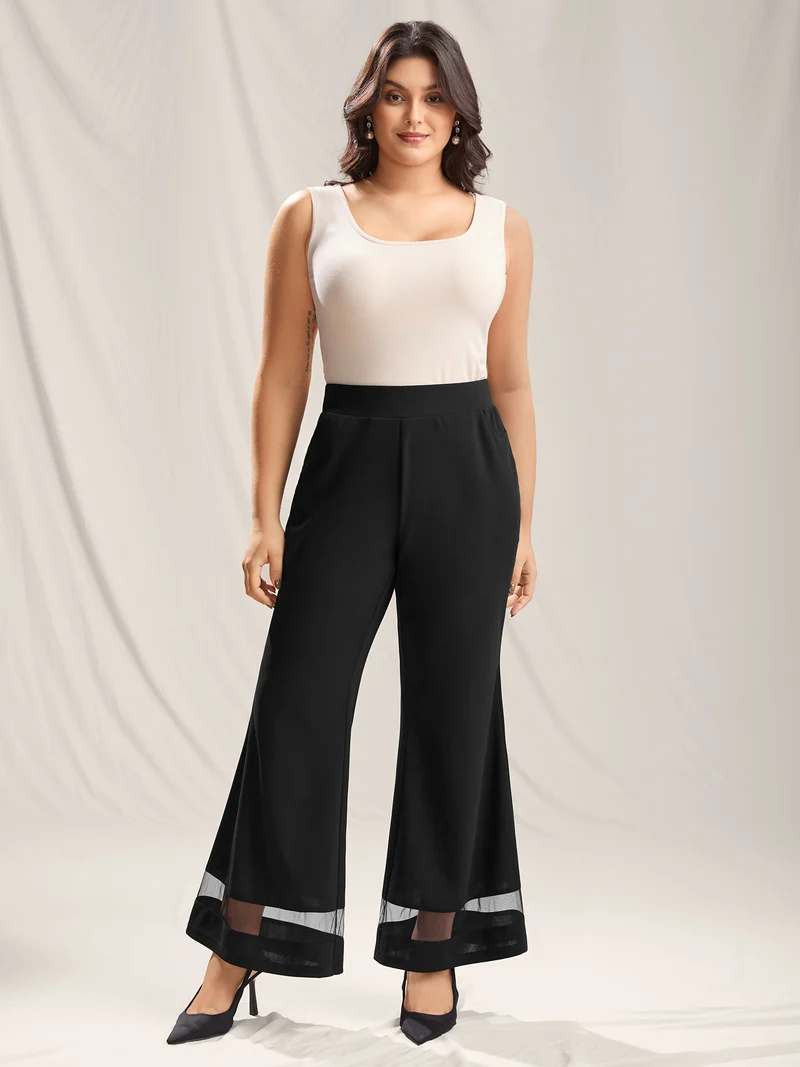 Mesh Spliced Bell-Bottom Pants