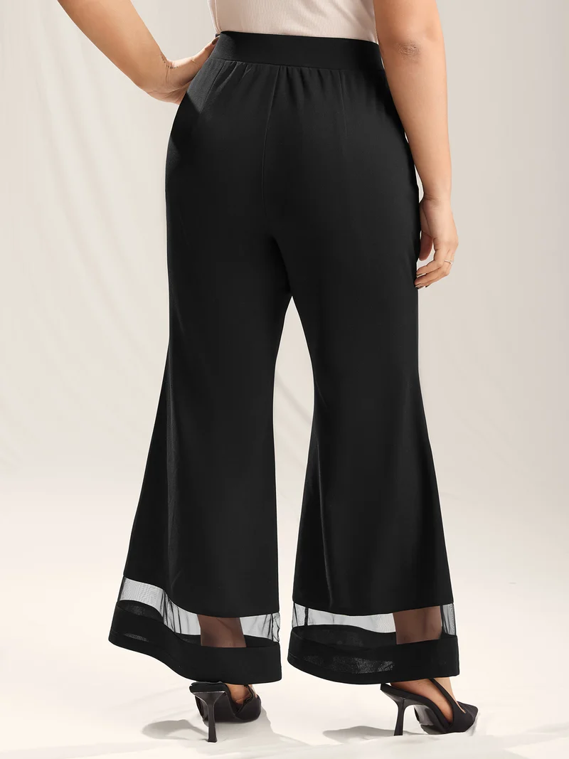 Mesh Spliced Bell-Bottom Pants