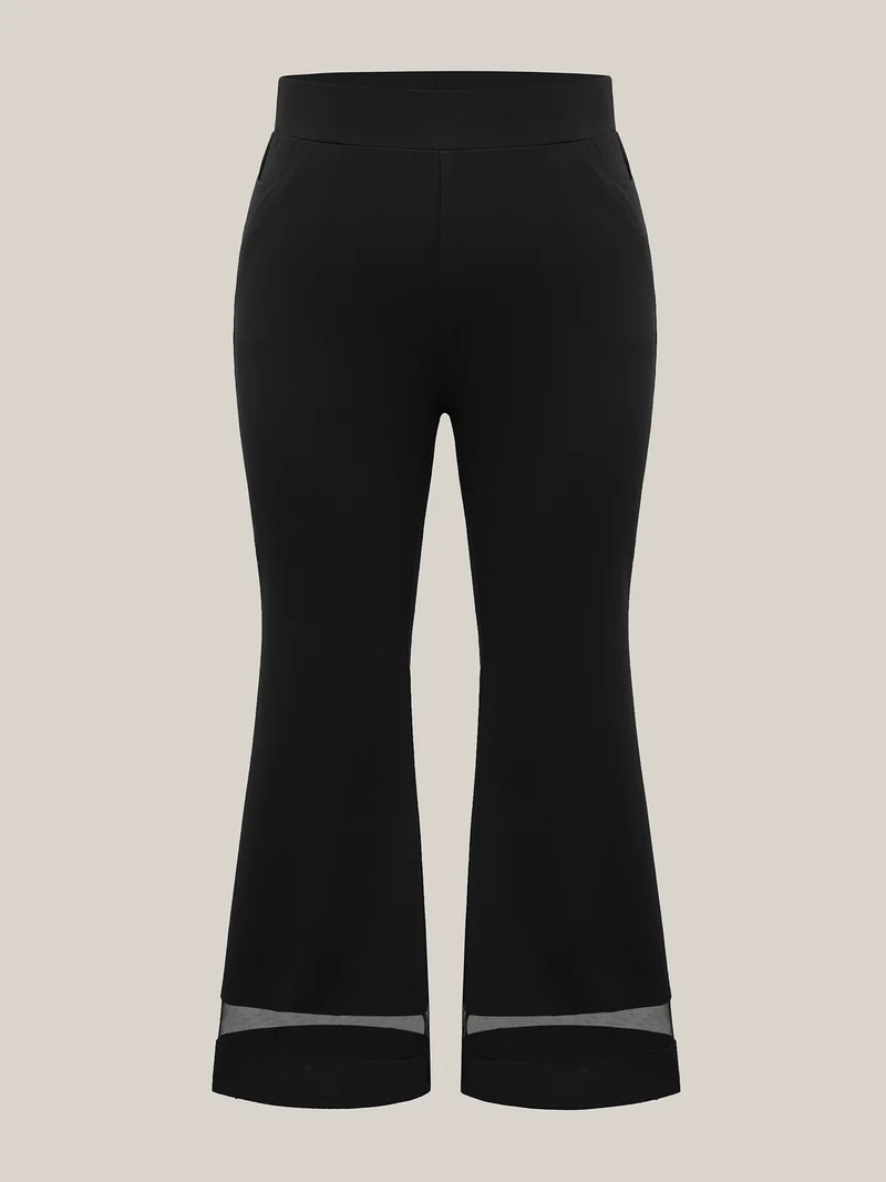 Mesh Spliced Bell-Bottom Pants