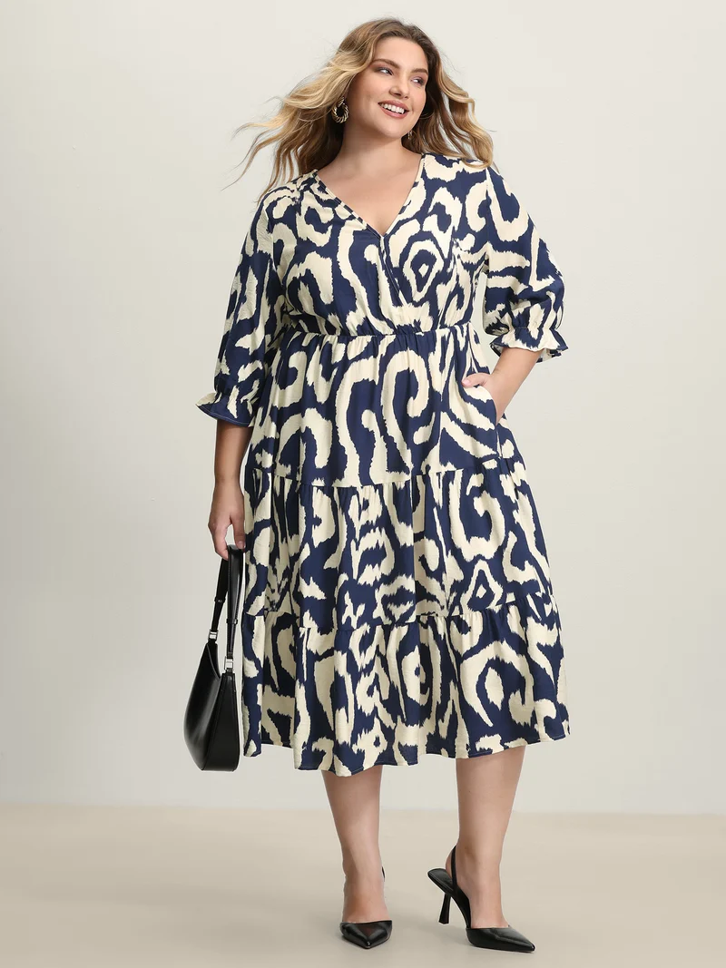 Abstract Print Cinched-Waist Maxi Dress