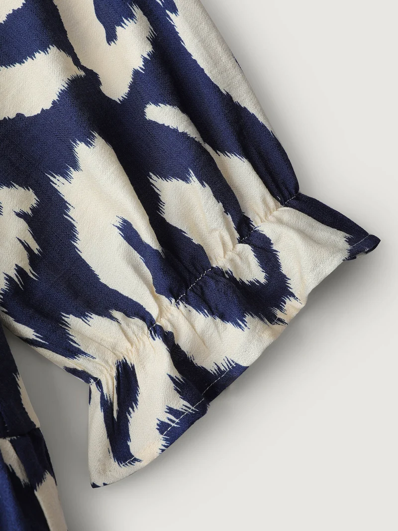 Abstract Print Cinched-Waist Maxi Dress