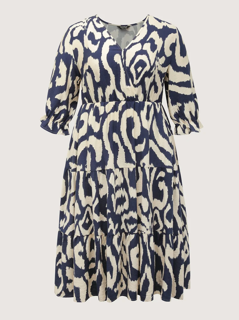 Abstract Print Cinched-Waist Maxi Dress