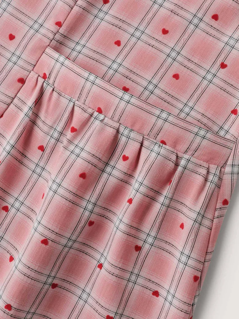 Gingham Overall Adjustable Pockets Midi Dress
