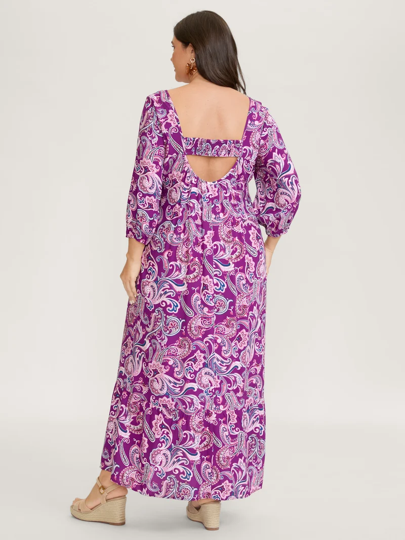 Paisley Rayon Back Cut-Out Maxi Dress