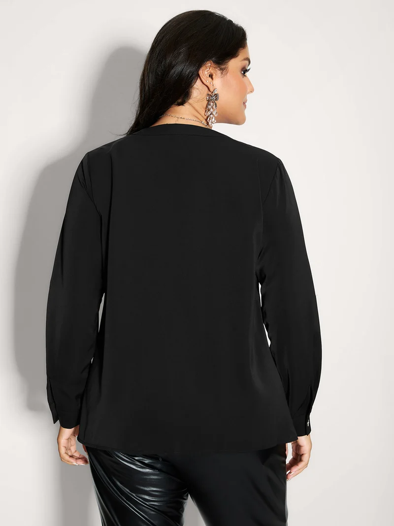 Sequin Pocket Spliced Button Shirt