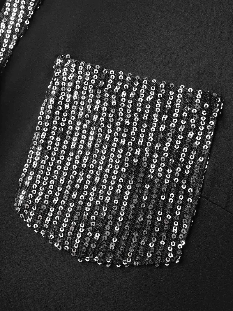 Sequin Pocket Spliced Button Shirt