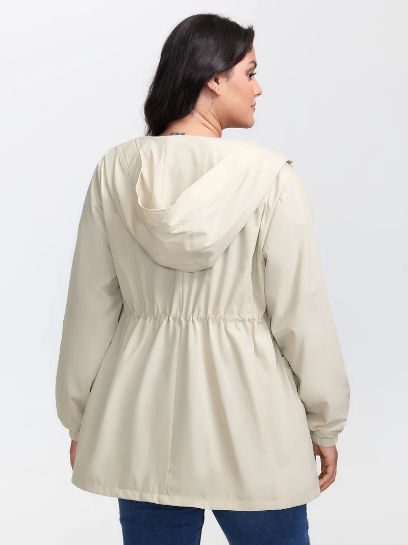 Drawstring Waist Pockets Hooded Coat