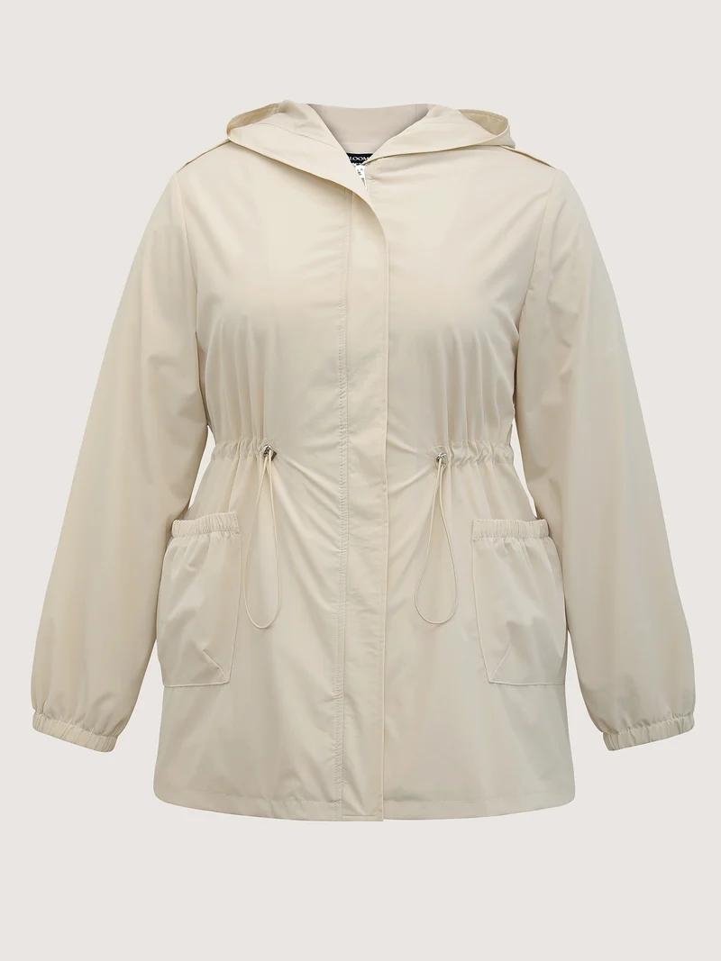 Drawstring Waist Pockets Hooded Coat