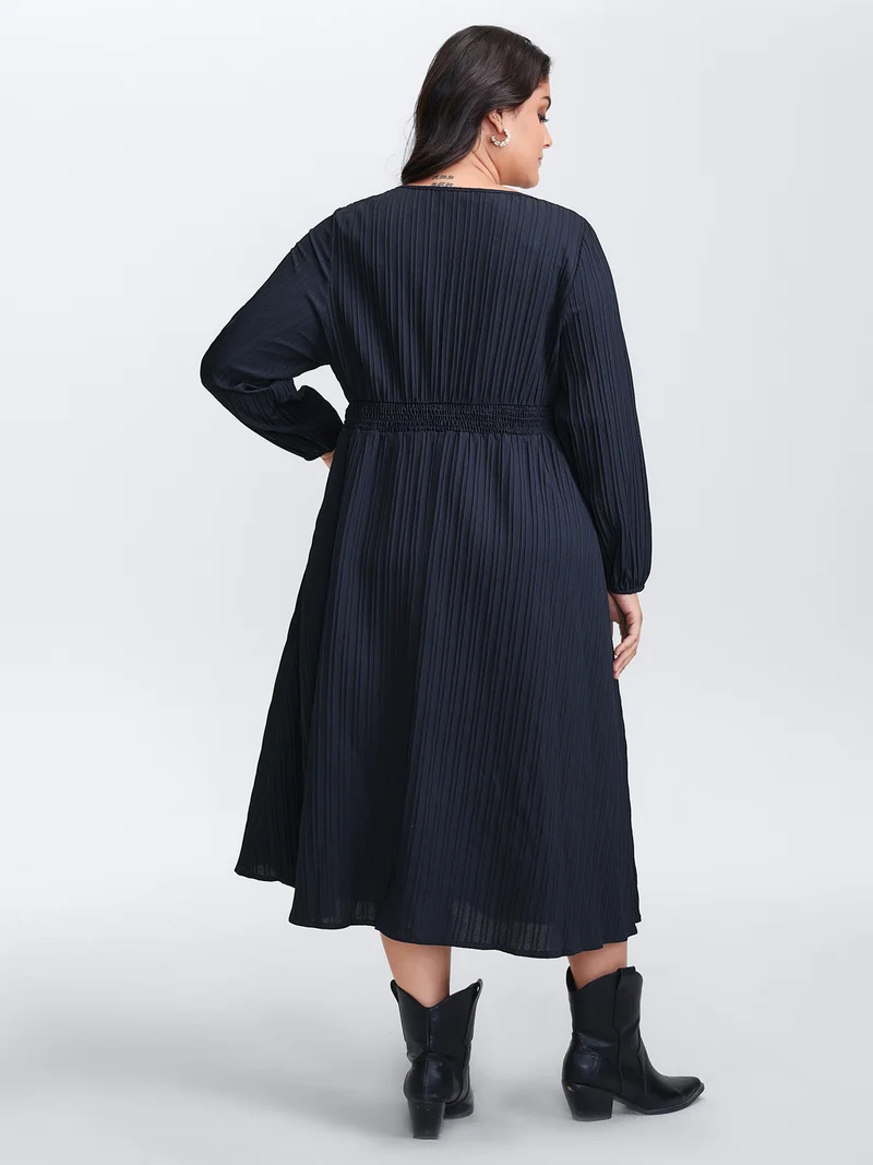 Floral Embroidered Cinched-Waist Midi Dress