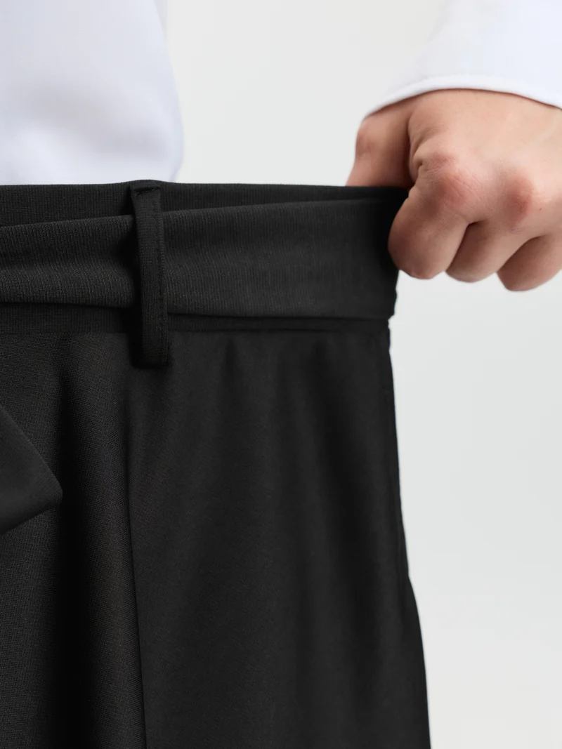 Belted Waist High-Low Hem Midi Skirt
