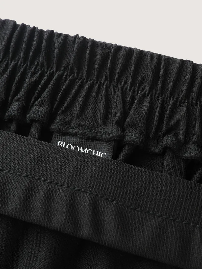 Belted Waist High-Low Hem Midi Skirt