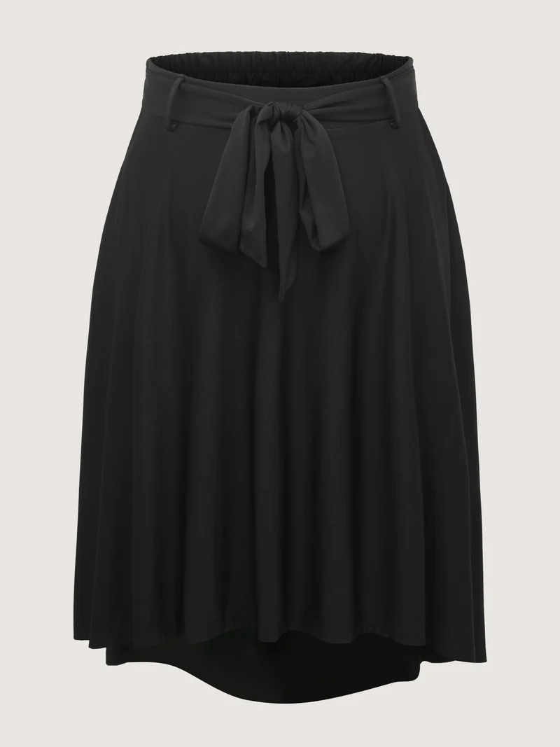 Belted Waist High-Low Hem Midi Skirt
