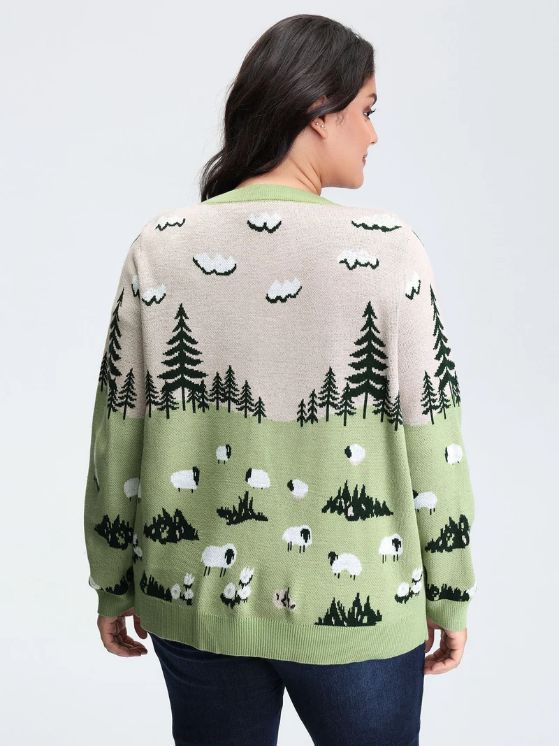 Meadow Pattern Jacquard Button Knit Cardigan