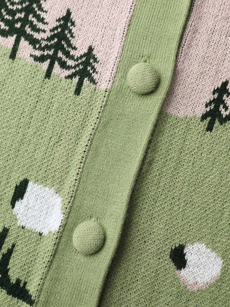 Meadow Pattern Jacquard Button Knit Cardigan