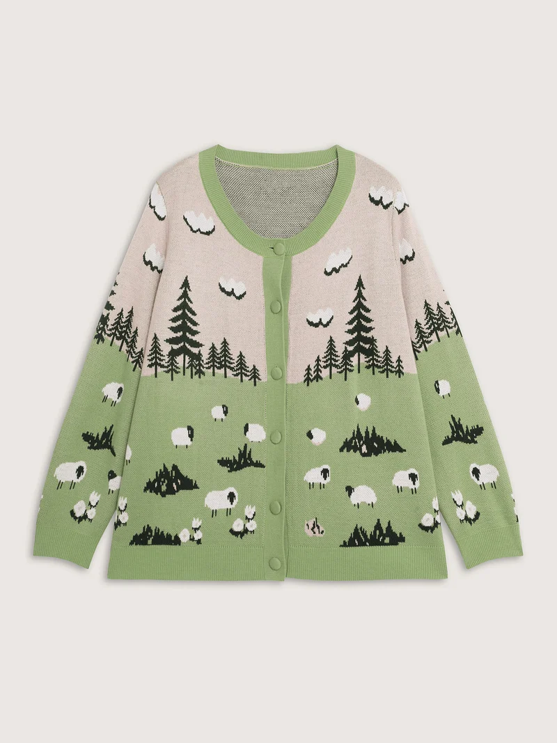 Meadow Pattern Jacquard Button Knit Cardigan