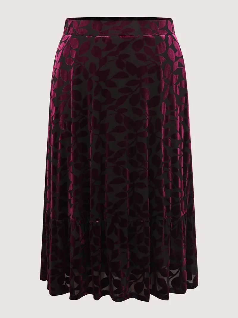 Laser-Cut Velvet Pleated Maxi Skirt