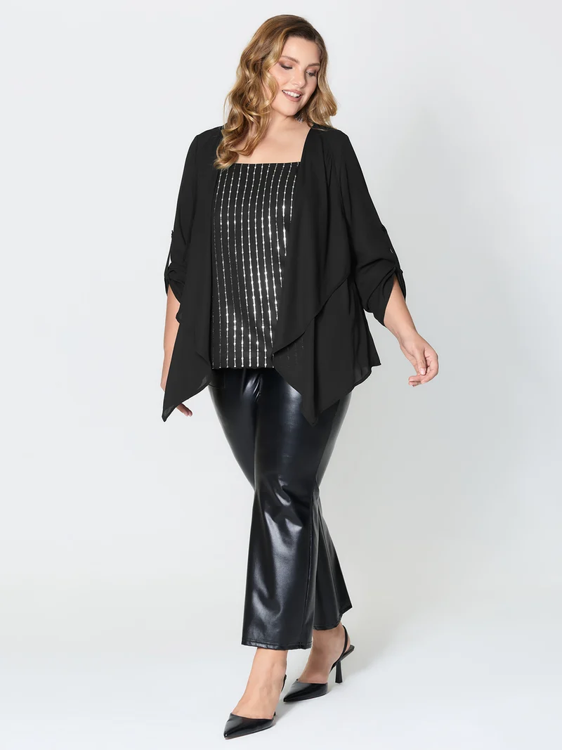 Shiny Silk Two-Piece Ruffled Blouse