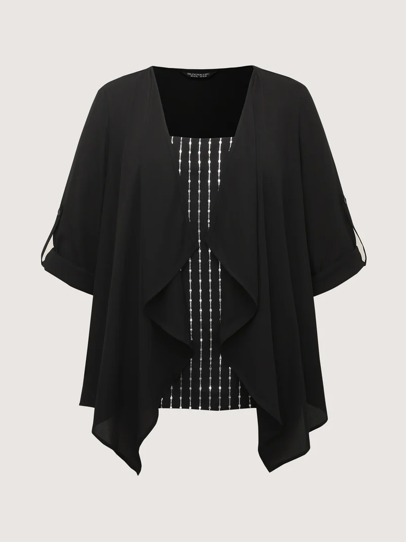 Shiny Silk Two-Piece Ruffled Blouse