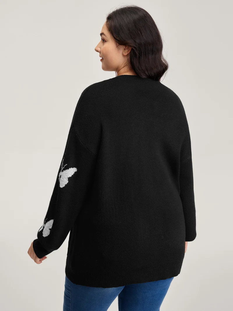 Butterfly Jacquard Pattern Knit Cardigan