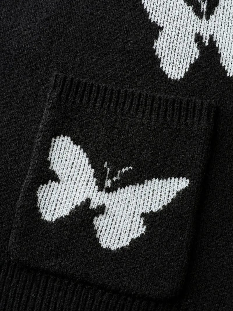 Butterfly Jacquard Pattern Knit Cardigan