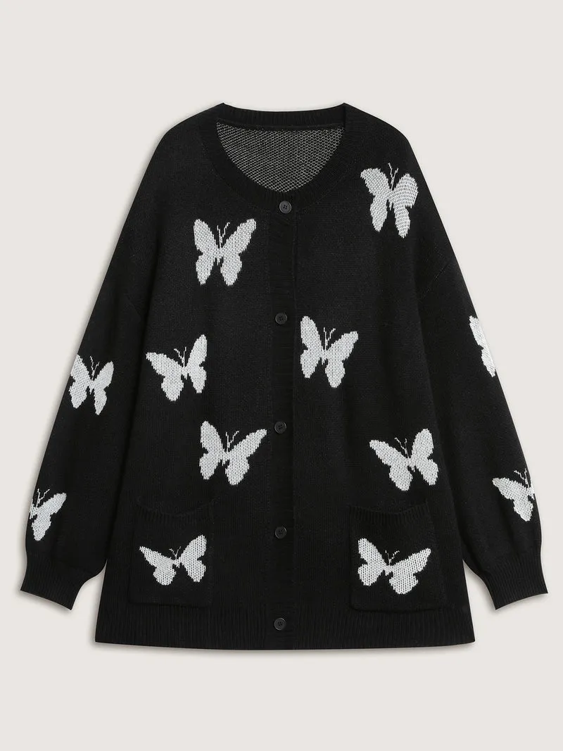 Butterfly Jacquard Pattern Knit Cardigan