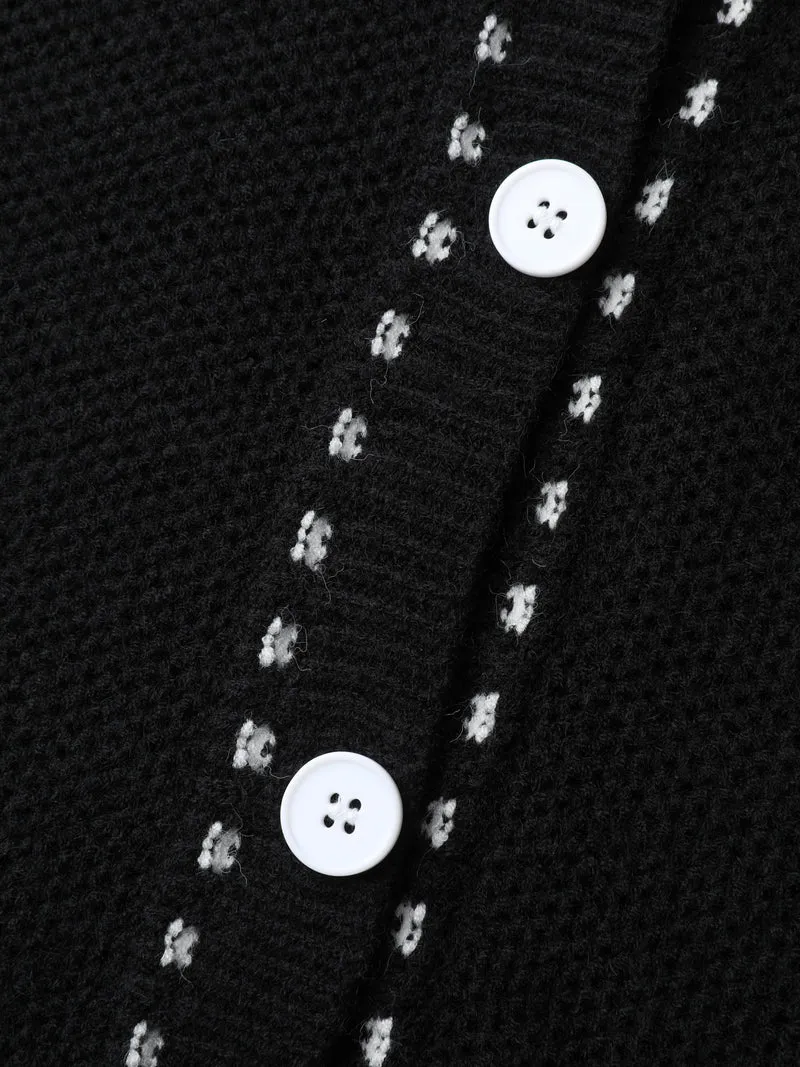 Arc Hem Textured Color Contrast Knit Cardigan