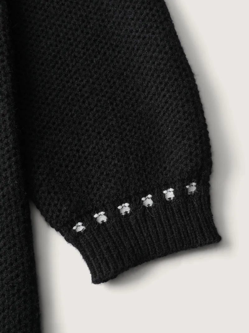 Arc Hem Textured Color Contrast Knit Cardigan