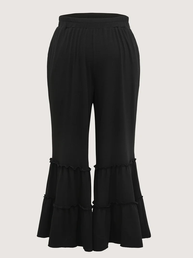 Stretchy Ruffled Hem Tiered Pants