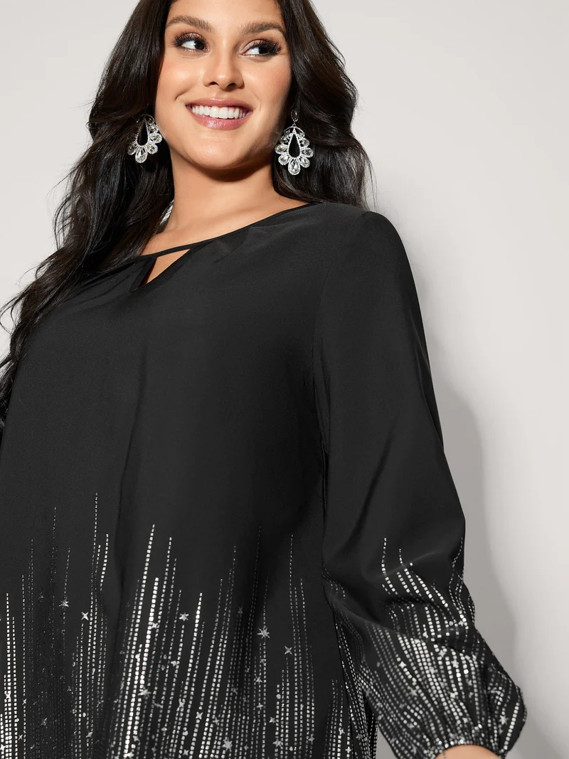 Shimmery Cut-Out Neck Blouse