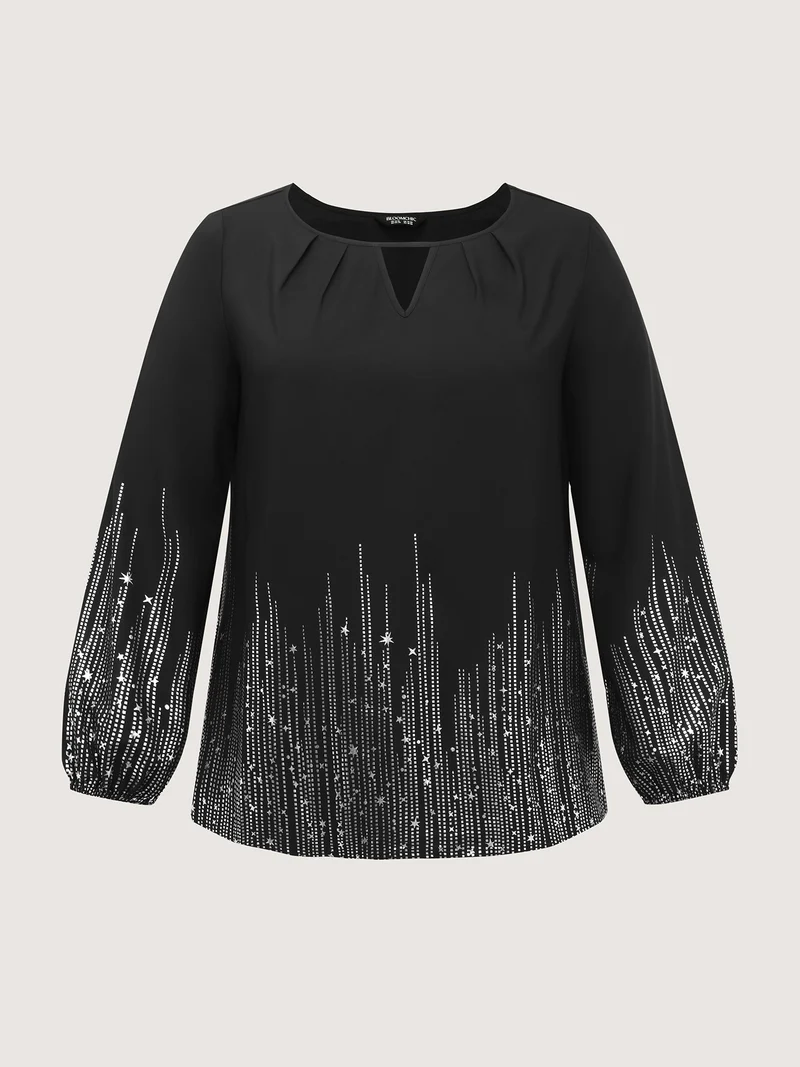 Shimmery Cut-Out Neck Blouse