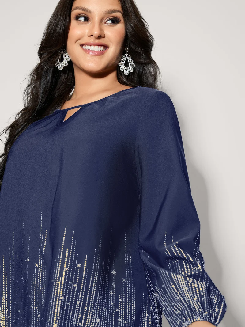 Shimmery Cut-Out Neck Blouse