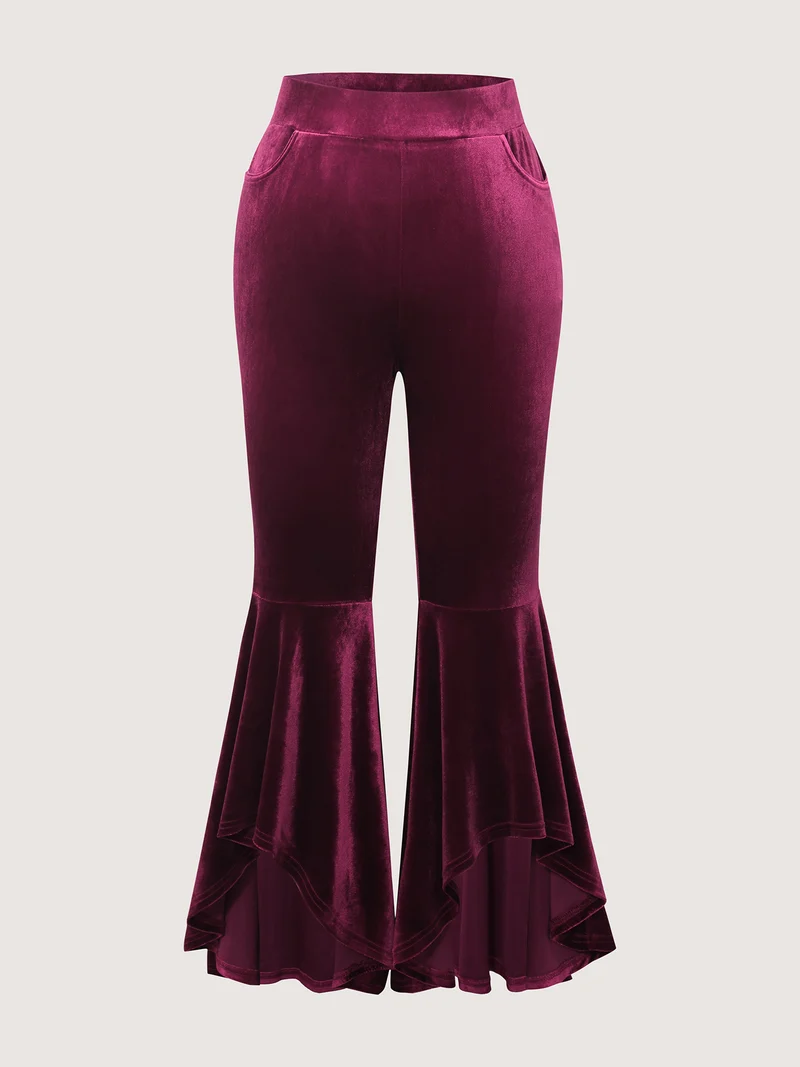 Satin Button Detail Ruffled Pants