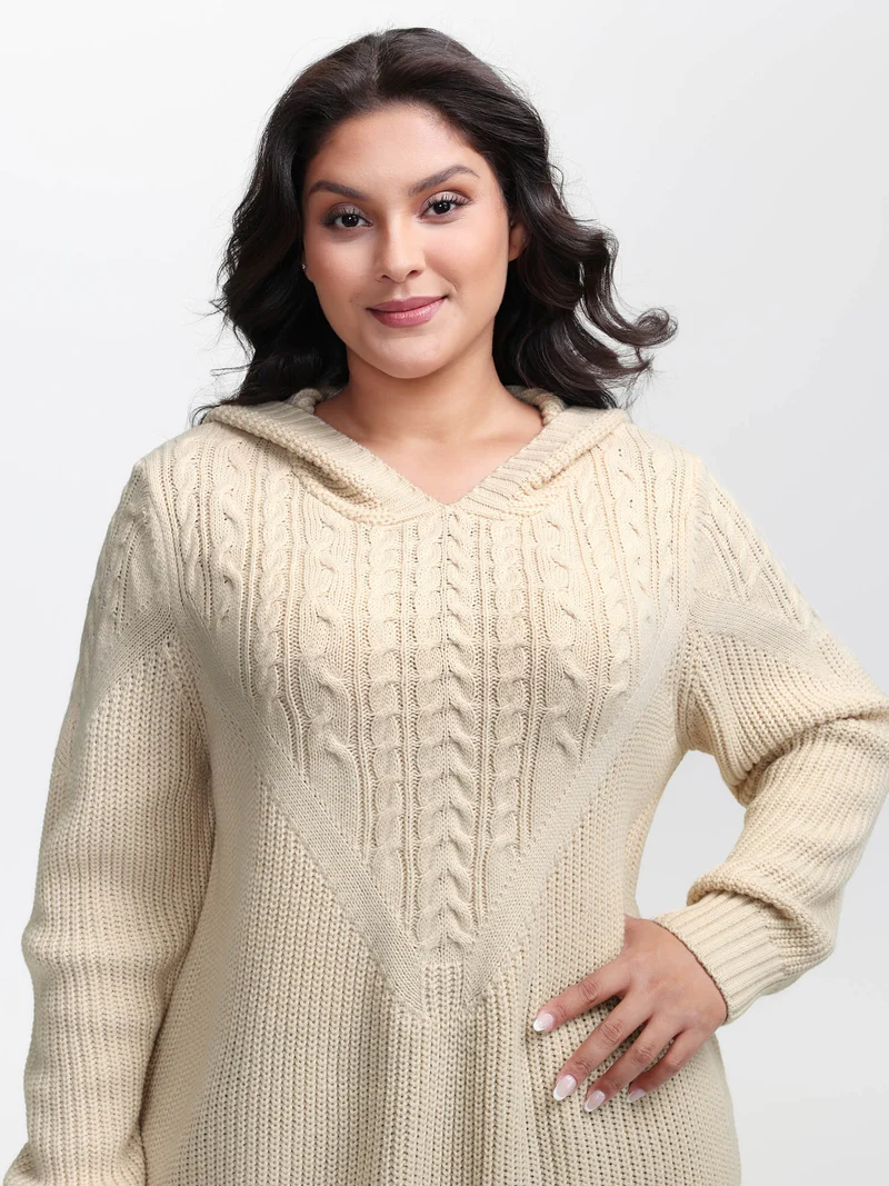 Textured Ribbed Hem Hooded Pullover