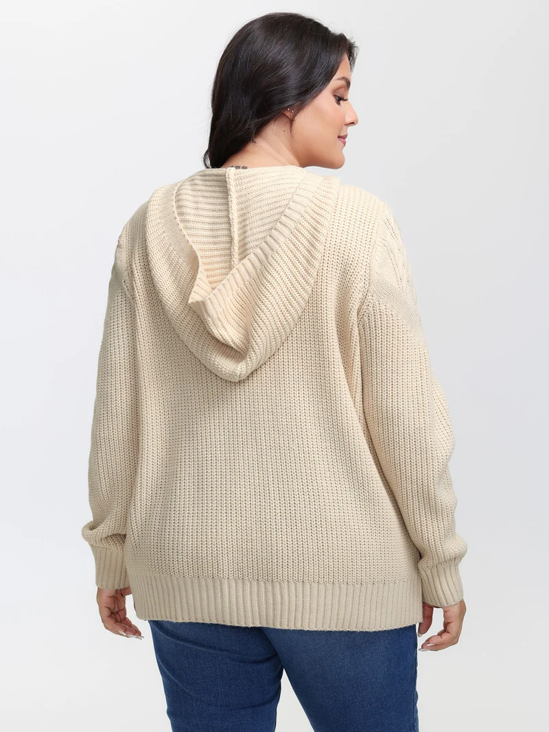 Textured Ribbed Hem Hooded Pullover