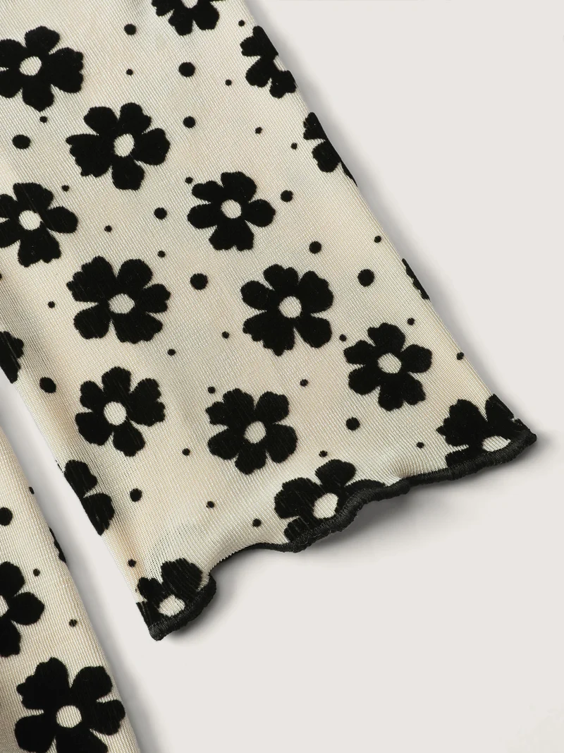 Floral Print Stretchy Mock Neck T-Shirt
