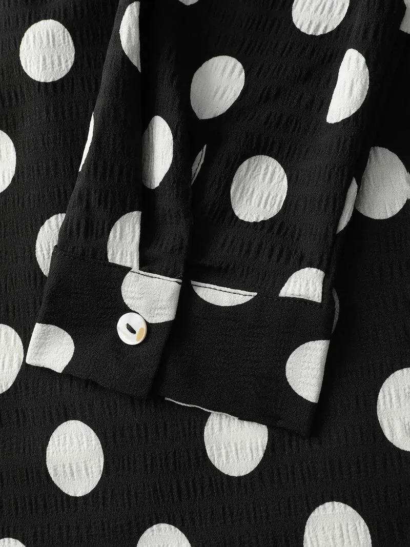 Polka Dots Crossover Pleated Waist Midi Dress