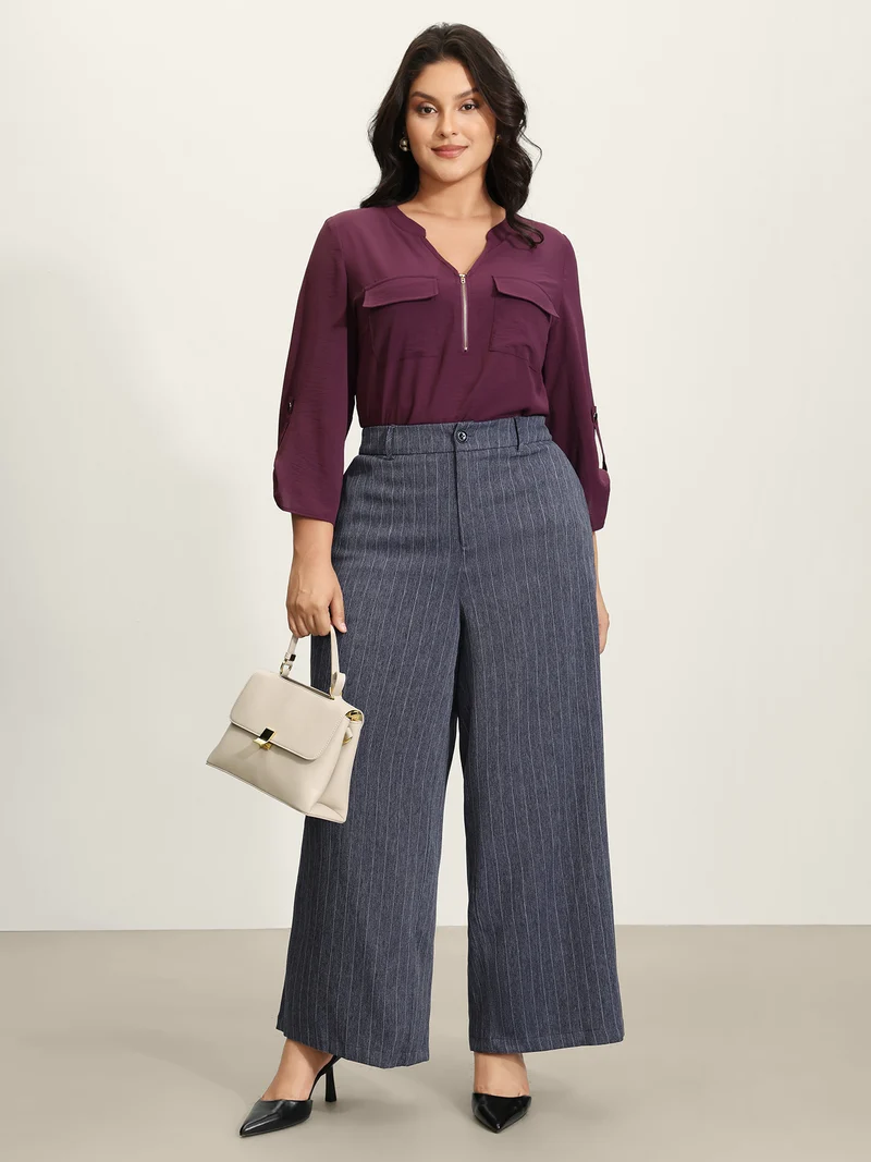 Striped Button Wide-Leg Pants