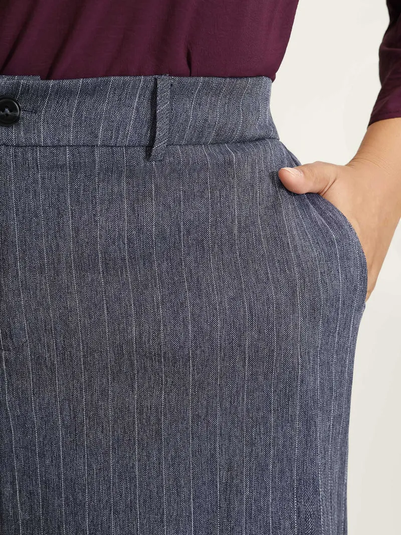 Striped Button Wide-Leg Pants