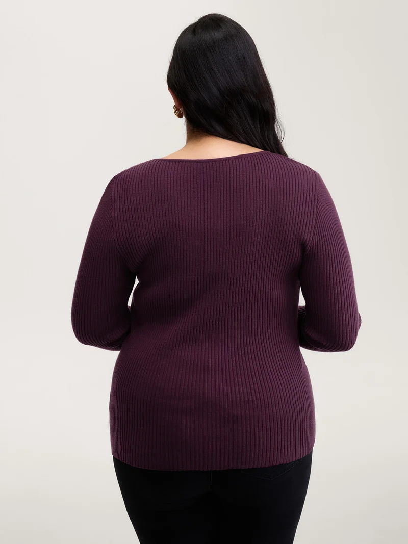 Supersoft Textured Cut-Out Neckline Fitted Pullover
