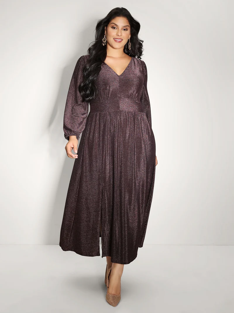 Heather Stretchy Split Hem Pockets Maxi Dress