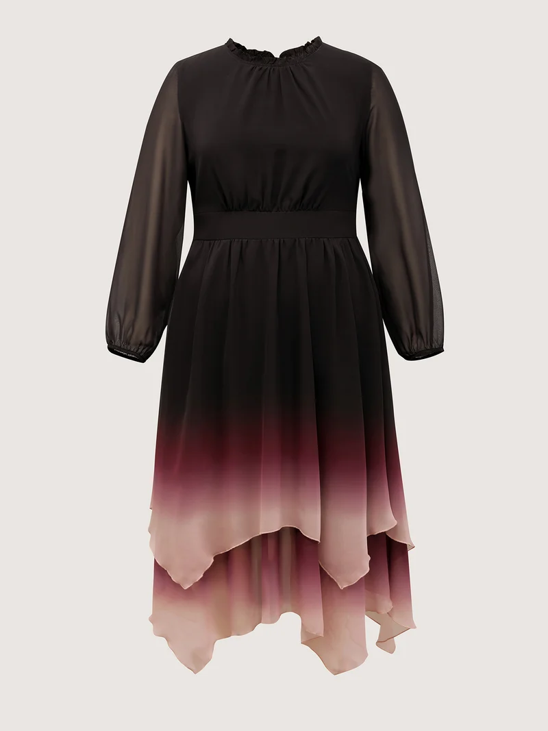 Tie-Dye Sheer Shirred Waist Midi Dress
