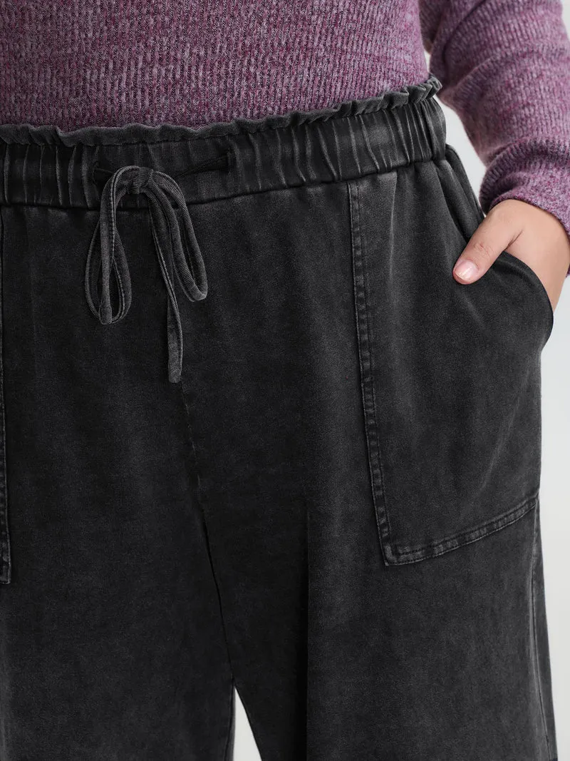 Retro Wash Ruffled Hem Wide-Leg Pants