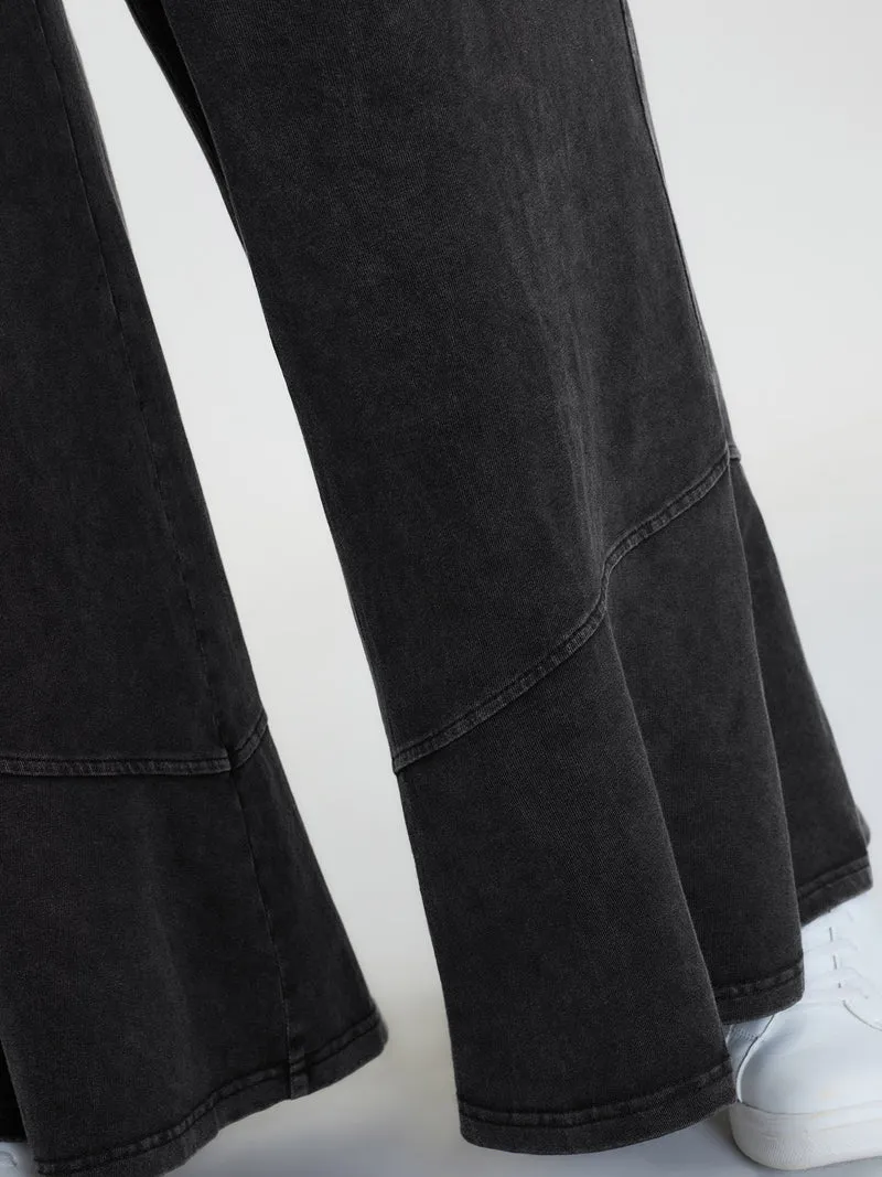 Retro Wash Ruffled Hem Wide-Leg Pants