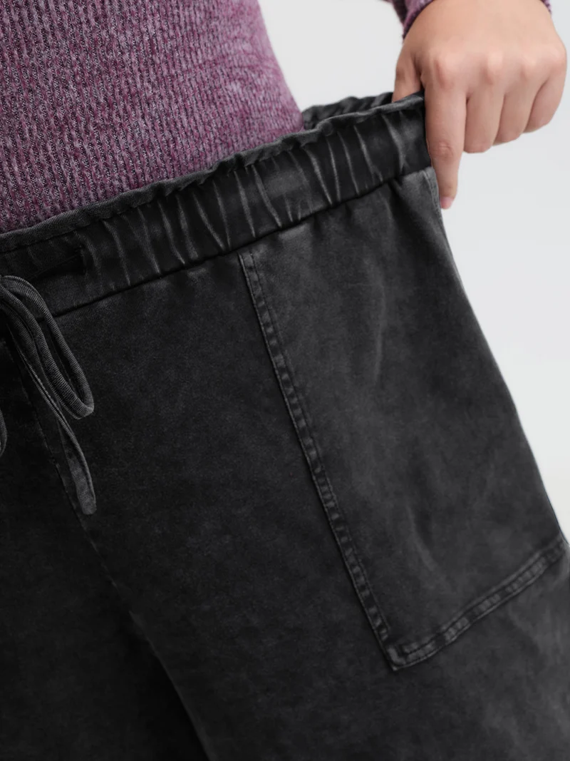 Retro Wash Ruffled Hem Wide-Leg Pants