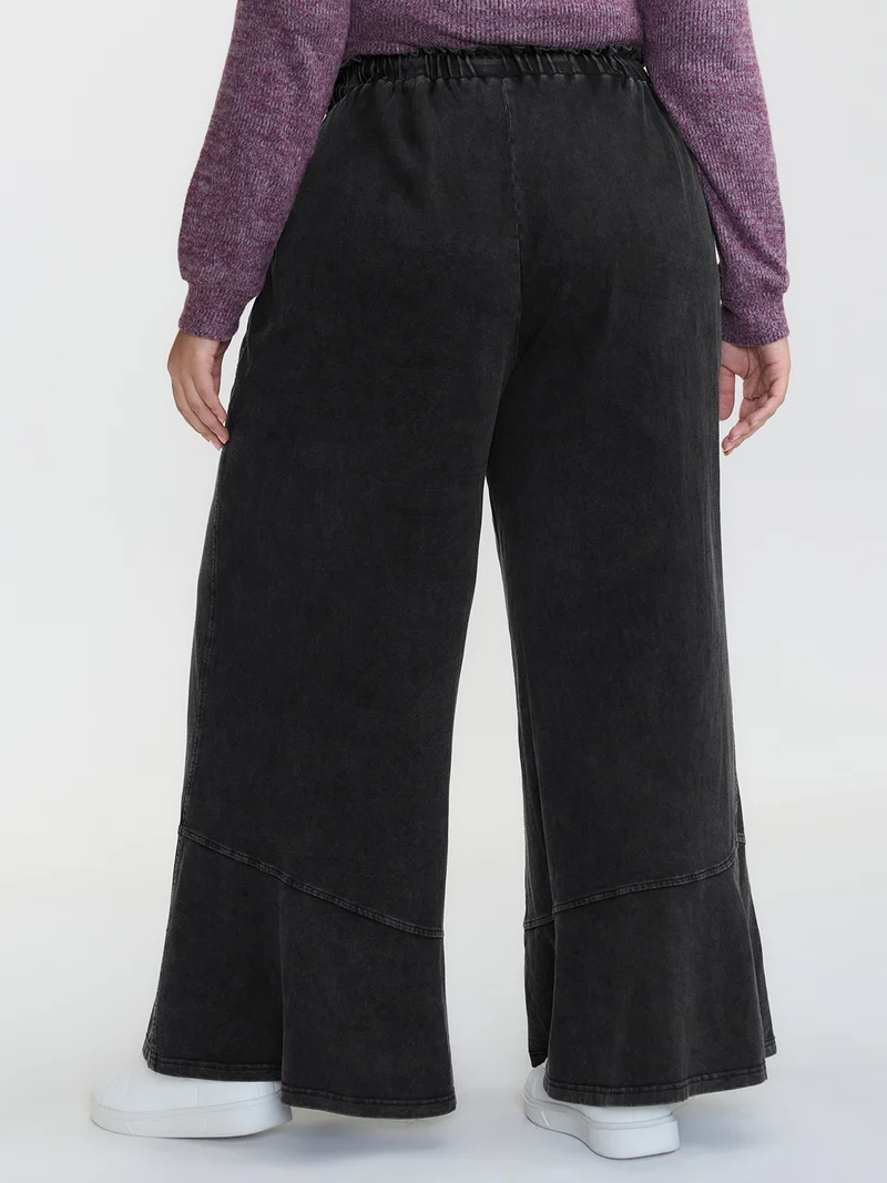 Retro Wash Ruffled Hem Wide-Leg Pants