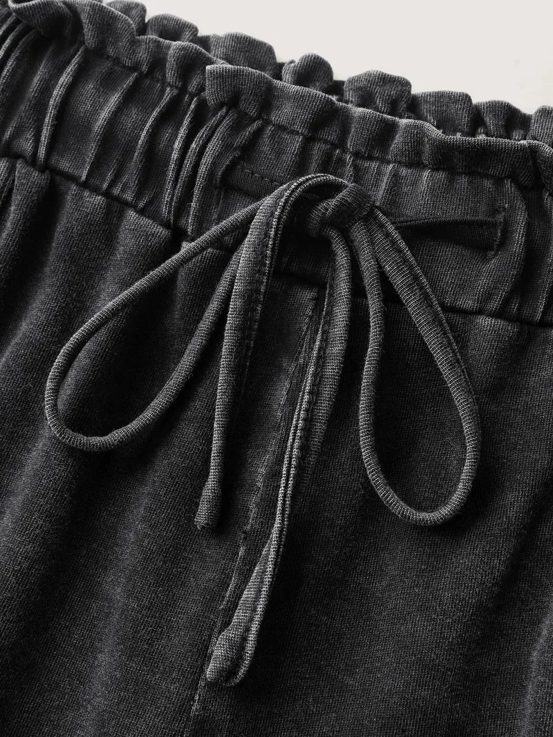 Retro Wash Ruffled Hem Wide-Leg Pants