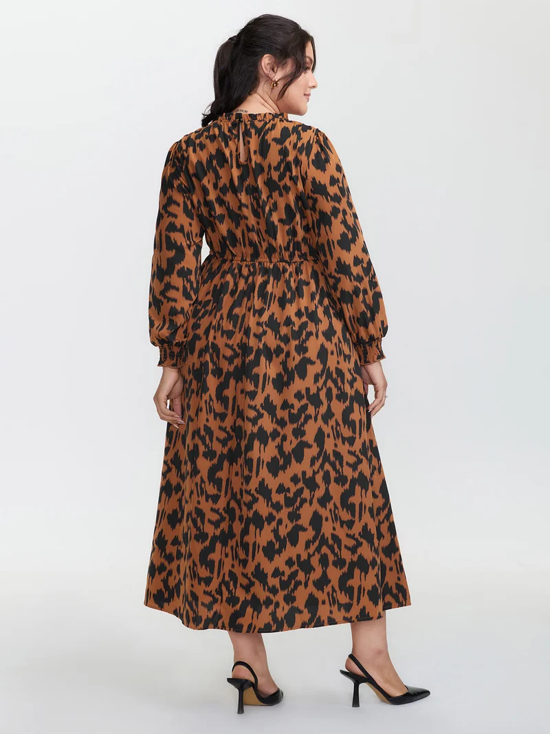 Leopard Print Pockets Lace Maxi Dress